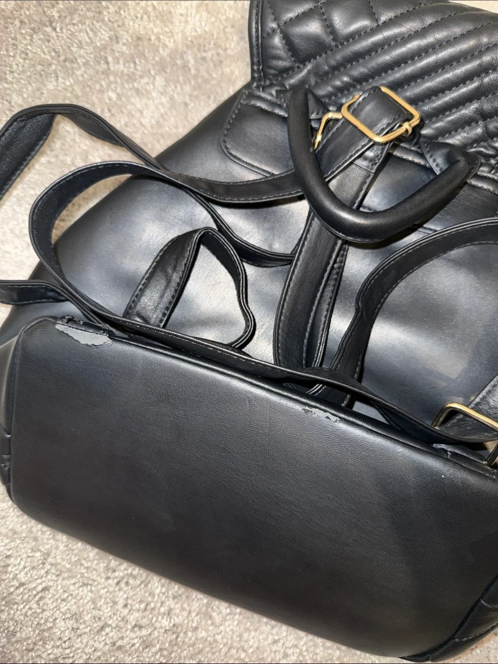 Quilted Black Drawstring Backpack - Picture 7 of 7